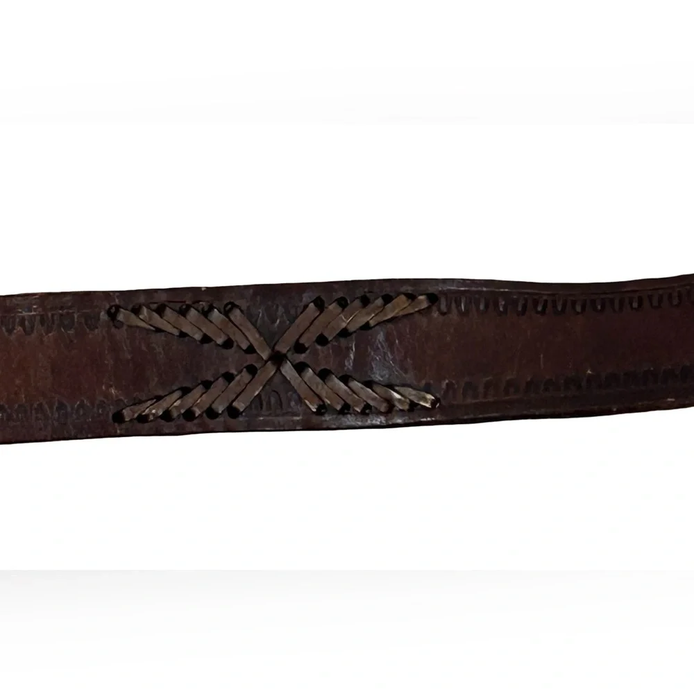 Vintage Western Leather Belt Size 32 Monogram “B” Tooled Brown Brass Buckle